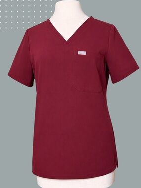 FIGS Technical Collection Slim Scrub Top Burgundy Wine V-Neck Womens Size Medium